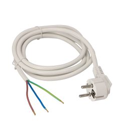 Nätkabel, med vinklad kontakt, 2m, 3 x 1,5mm2, vit, PVC