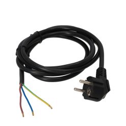 Nätkabel, med vinklad kontakt, 2m, 3 x 1,5mm2, svart, PVC