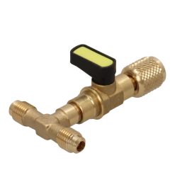 T-stycke med kran, 2 x 1/4"M till 1/4"F SAE kran på F-utgång