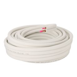 Kopparrör, förisolerade, 1/4" x 5/8", parvisa rör i rulle, vit isolering, 20m