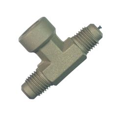 T-koppling, 1/4" SAE F + 1/4" SAE M x 1/4" SAE M, med schrader