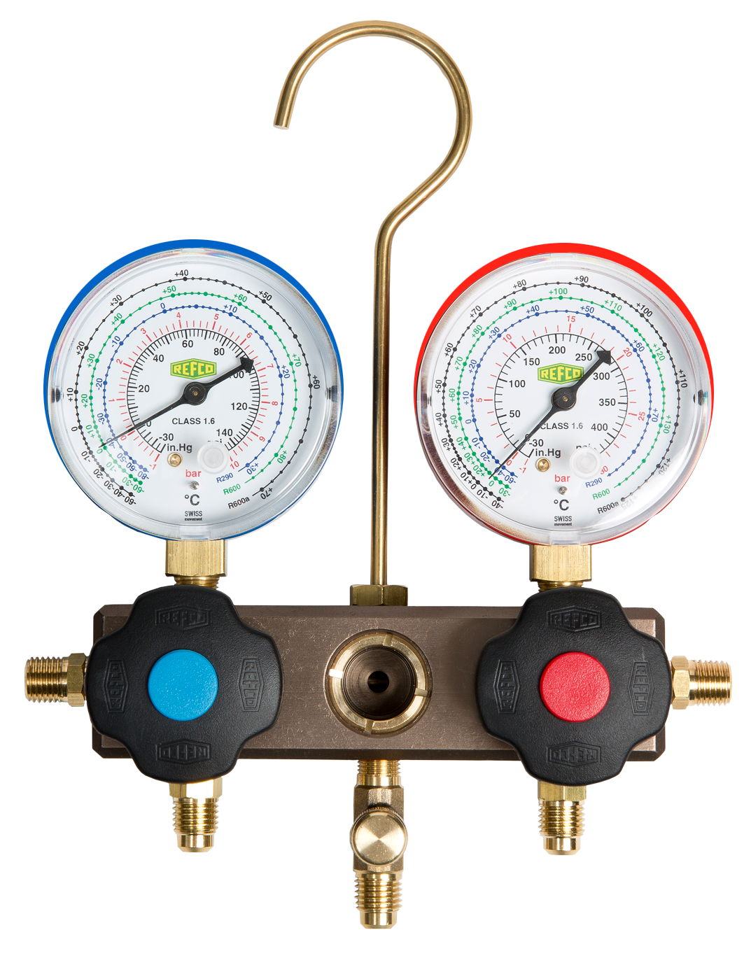 Manometerställ, 2-vägs, analog manometer, R32, R290, R410A Manometerställ, 2-vägs, analog manometer, R32, R290, R410A