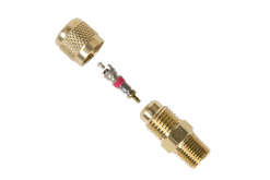 Adapter, 1/4" NPT x 1/4" SAE, med schrader-ventilkärna och hatt